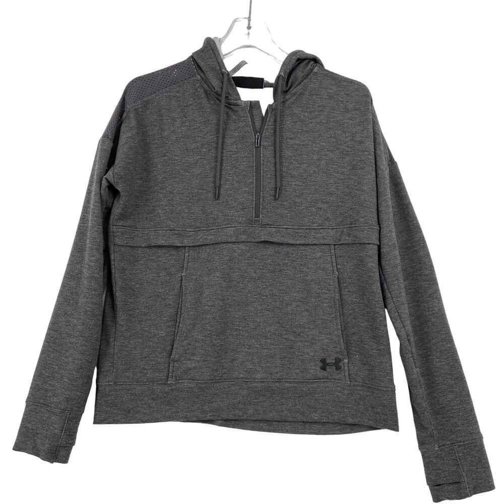 Under Armour Quarter Zip Sweatshirt Womens Size‎ M Charcoal Gray Hooded Pullover